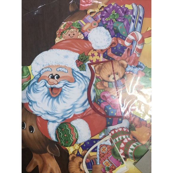15” Christmas Paper Die Cut Decoration Santa Sleigh Centerpiece Holiday Retro - Picture 2 of 10